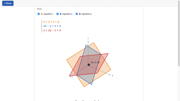 The linear algebra notes, showing three planes meeting at a point